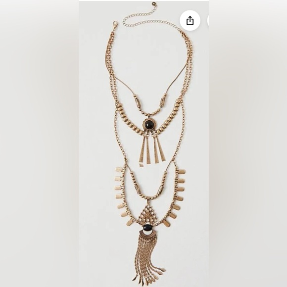 NWT Free People Bring It Home Layered Necklace in Brass Tiger Eyes